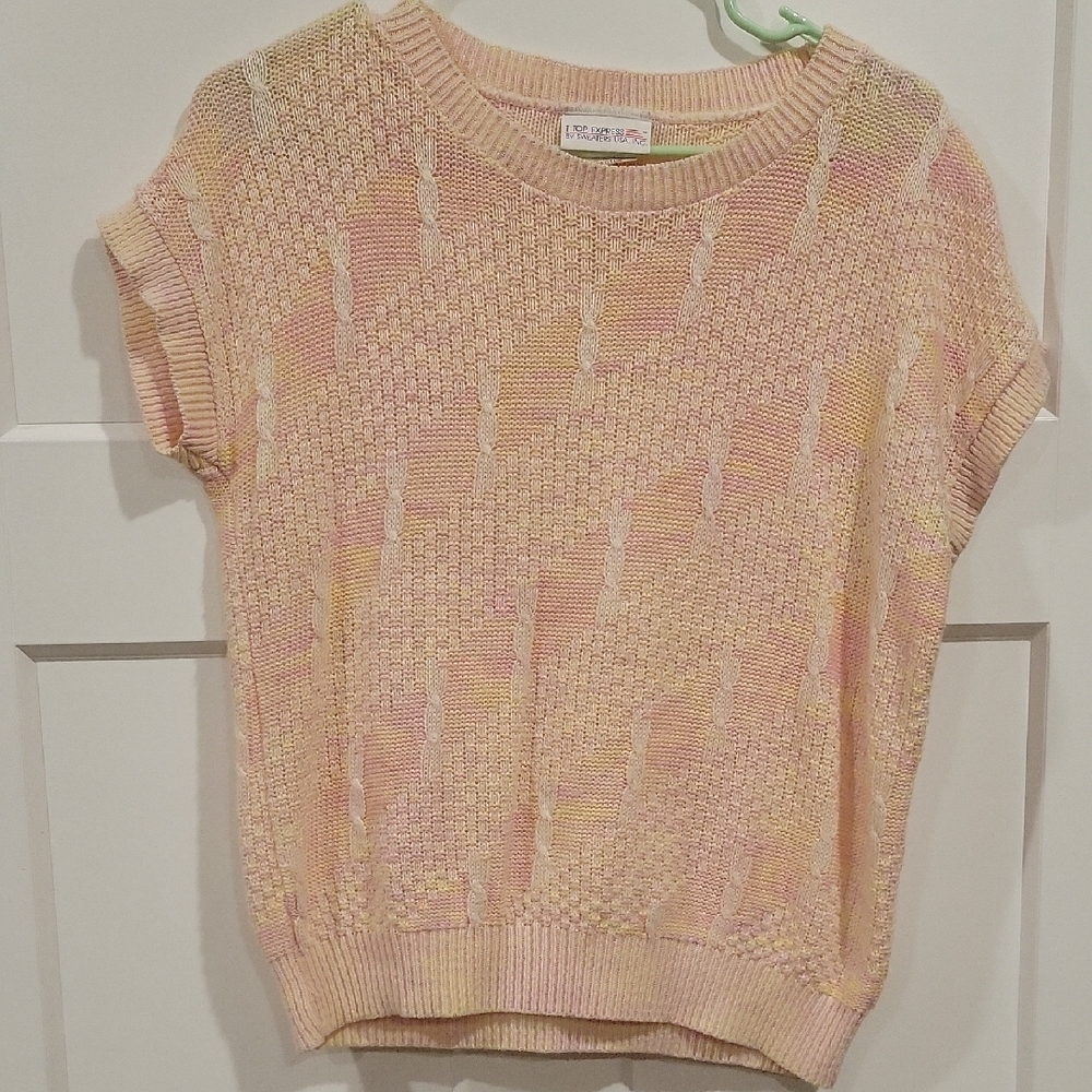 VINTAGE Women's Pastel Knit Short-Sleeve Sweater